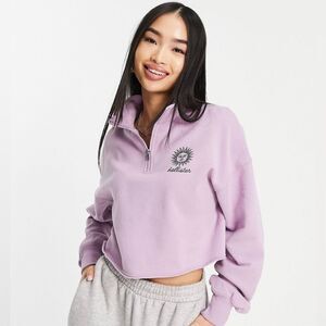 Hollister high neck embroidered cropped sweatshirt in purple Size M